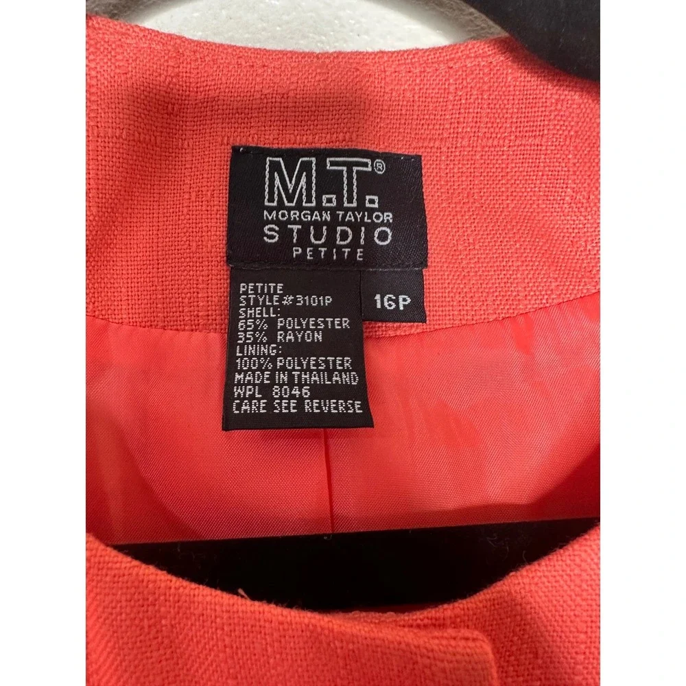 Morgan Taylor Studio Coral Pink Skirt Suit Set Petite 16P Minimalist preppy